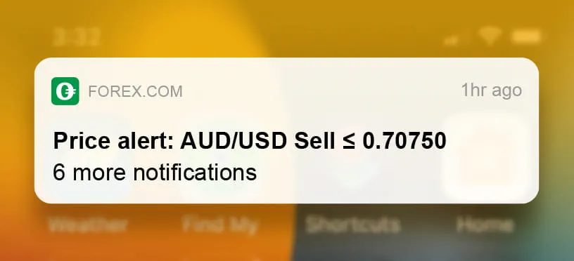 Price alert example from bloxfxtrade.com mobile trading app